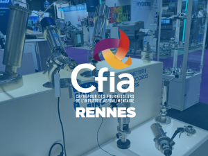 Image illustrant les produits EUROBINOX exposés sur le stand CFIA à Rennes avec le logo du salon